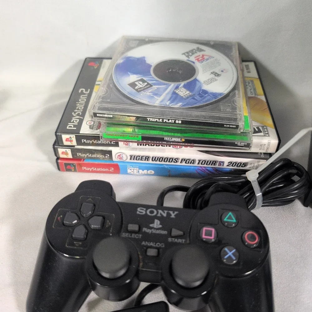 Sony PlayStation 2 PS2 Fat SCPH-39001 Console OEM Black Controller 11 Games
